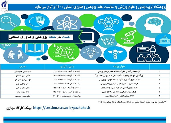 برنامههای پژوهشگاه تربیت بدنی و علوم ورزشی به مناسبت هفته پژوهش و فناوری استانی اعلام شد